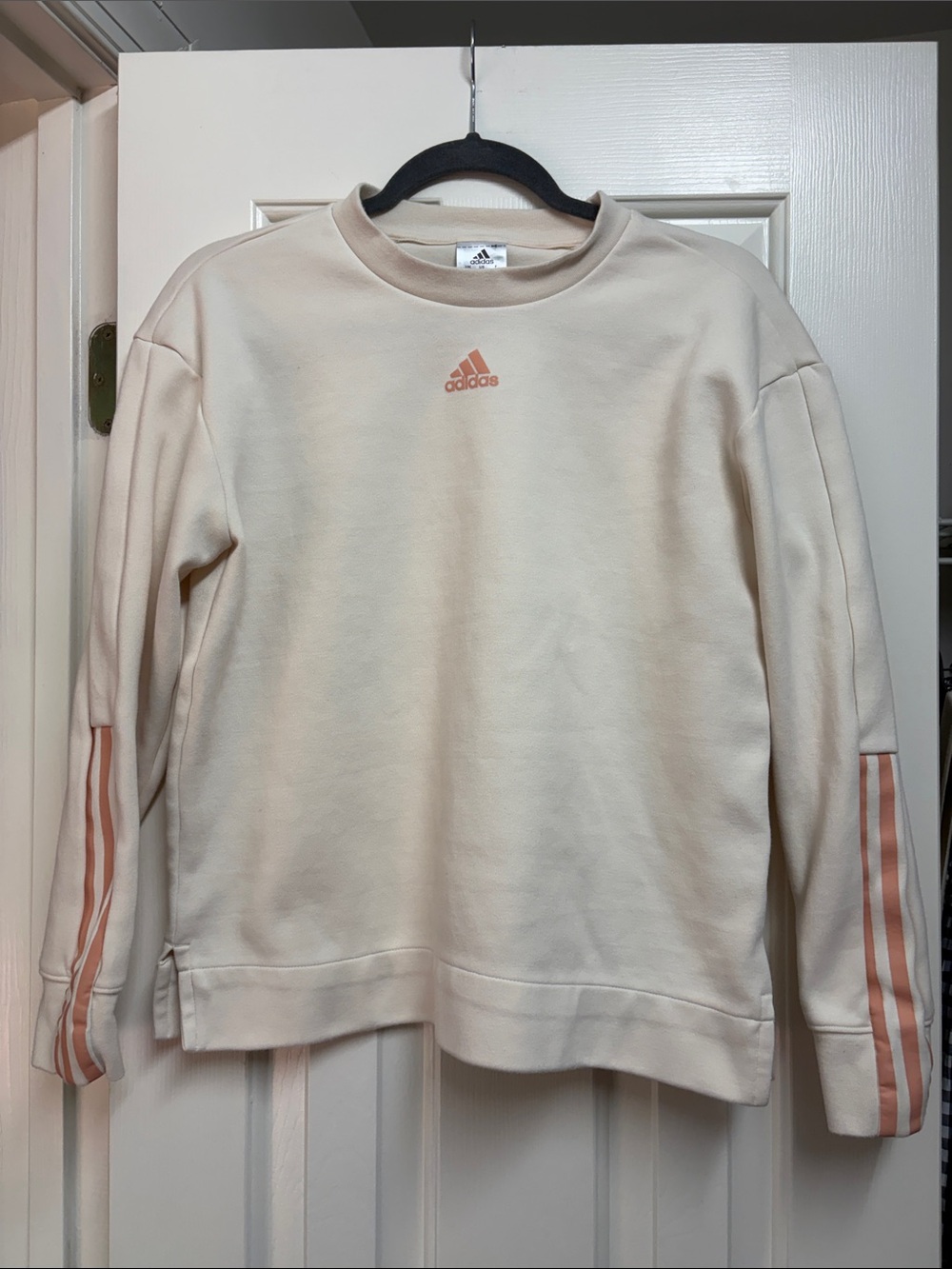 Adidas Women’s Cream Crewneck Sweatshirt with Pink Stripes